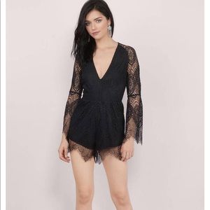 Lace backless long bell sleeve romper